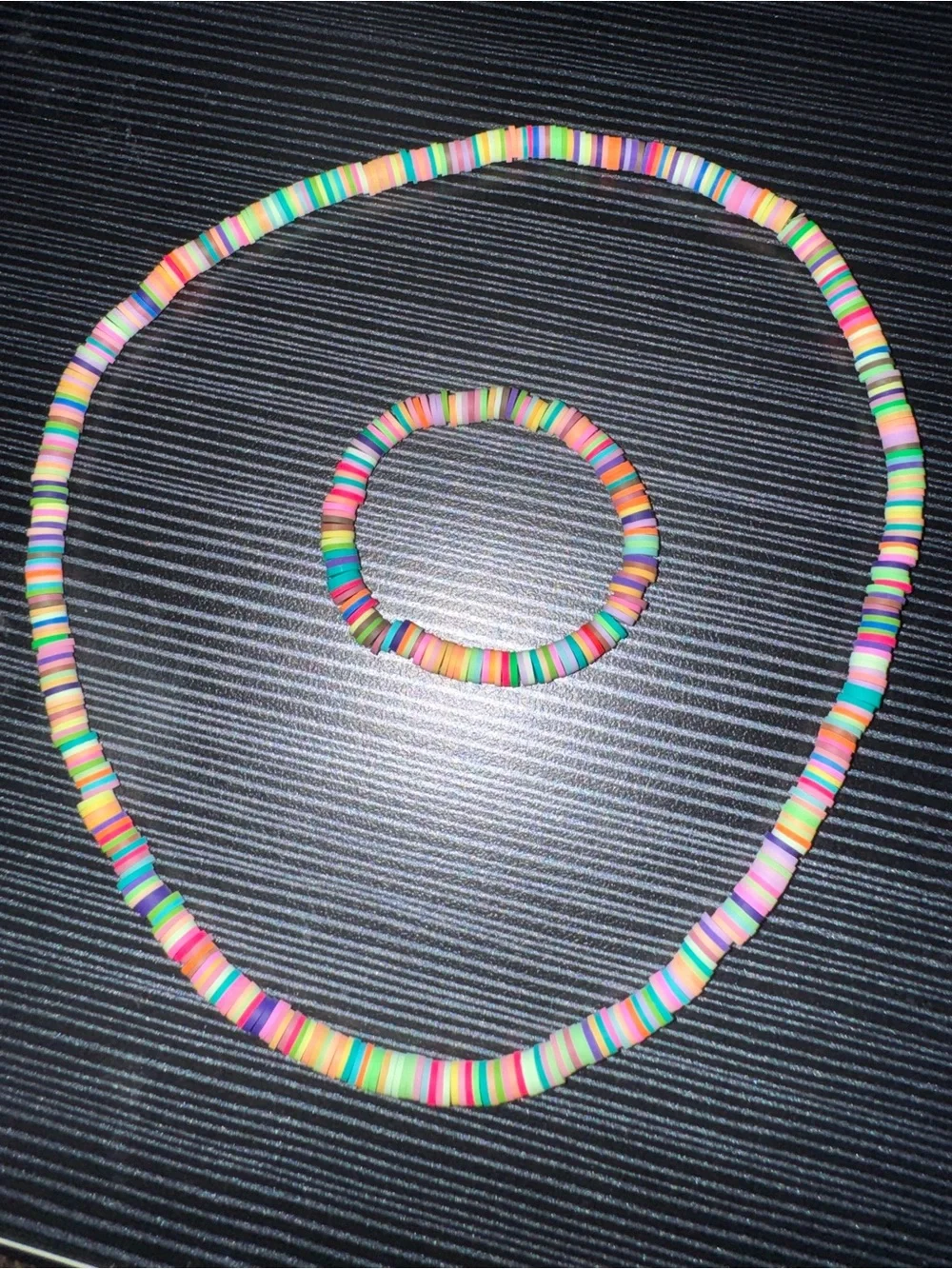 Multi-Color Heishi Bead Necklace and Bracelet Set - Colorful Summer Jewelry